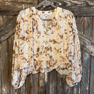 Express Beige and Brown Patterned Blouse